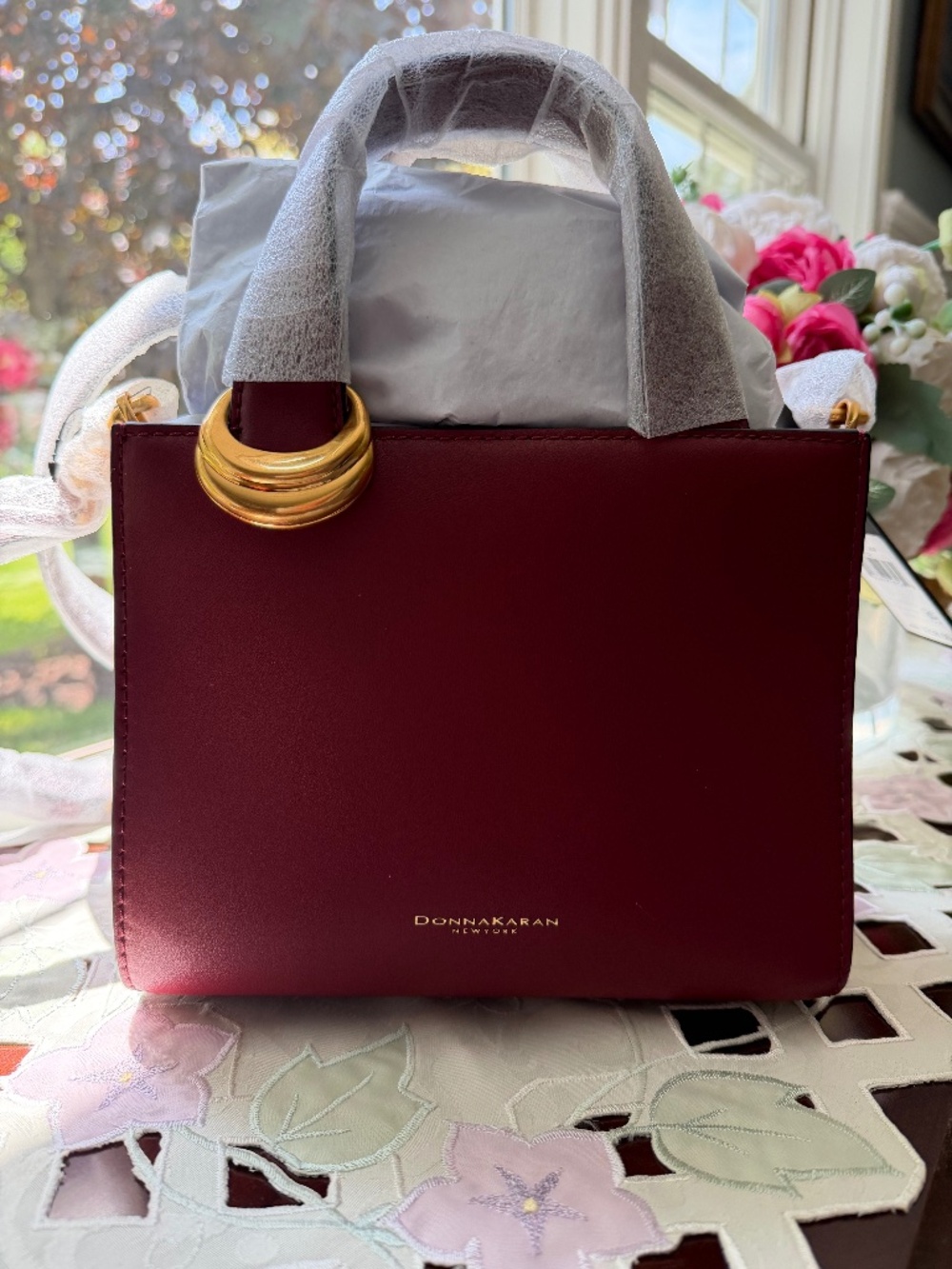 NWT Donna Karan New York Hellett Leather Mini In Claret